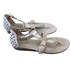 Avalina Rampage Beige Sandals with Studded Gold Accents
